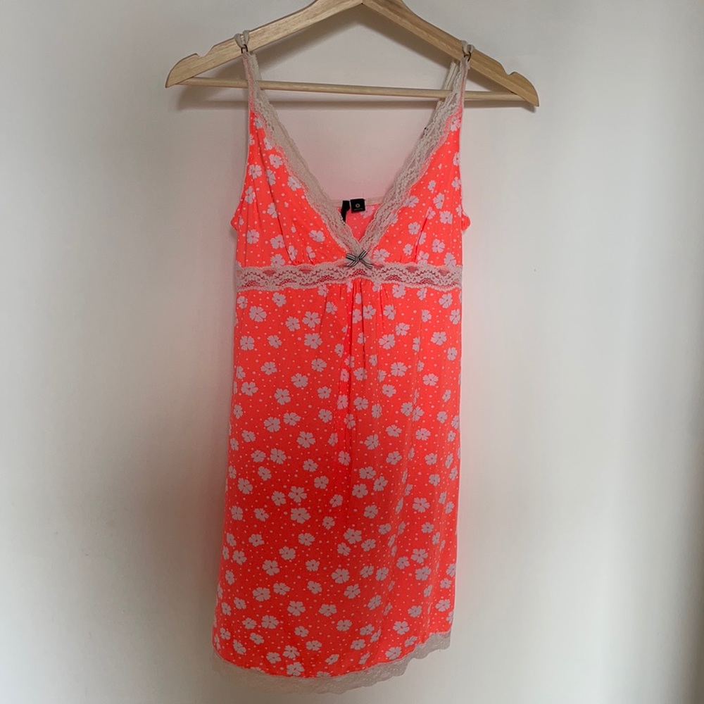 Kenzie Neon Orange and White Floral Babydoll
